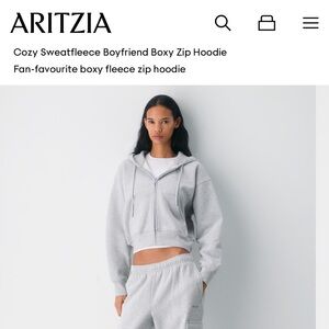 Tna Sz XXS Cozy Sweatfleece Boyfriend Boxy Zip Hoodie in Light Grey Aritzia